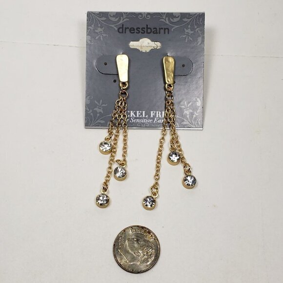 2/$30 Gold tone Fringed Chain Sparkling Crystal 2.5" Drop Earrings - Jewelry - Picture 6 of 8